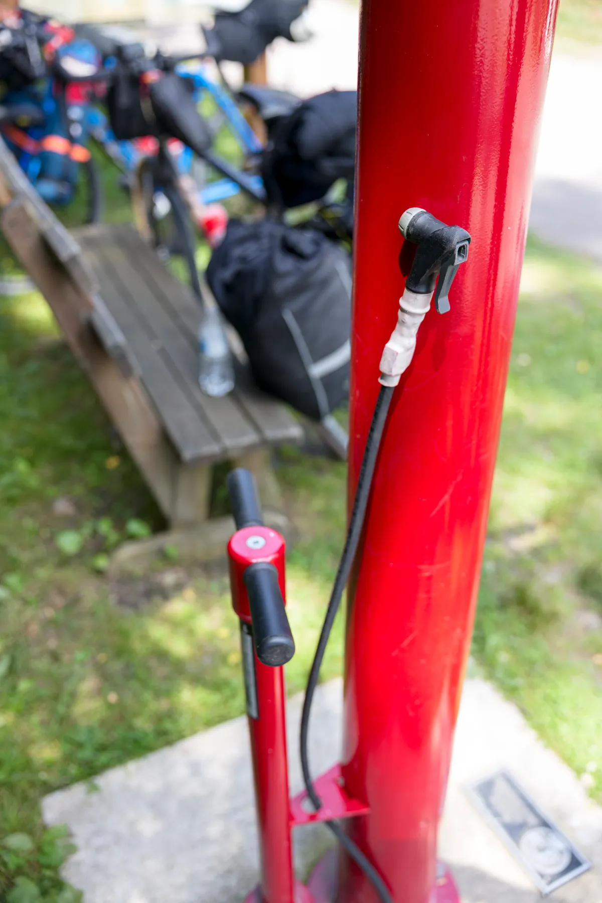 Close-up of the repair station's pump