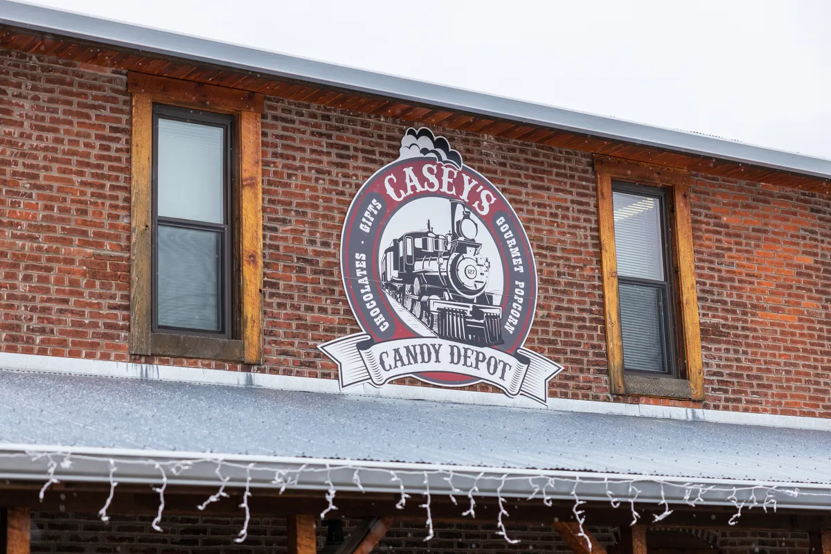 Casey's Candy Depot sign on a brick storefront