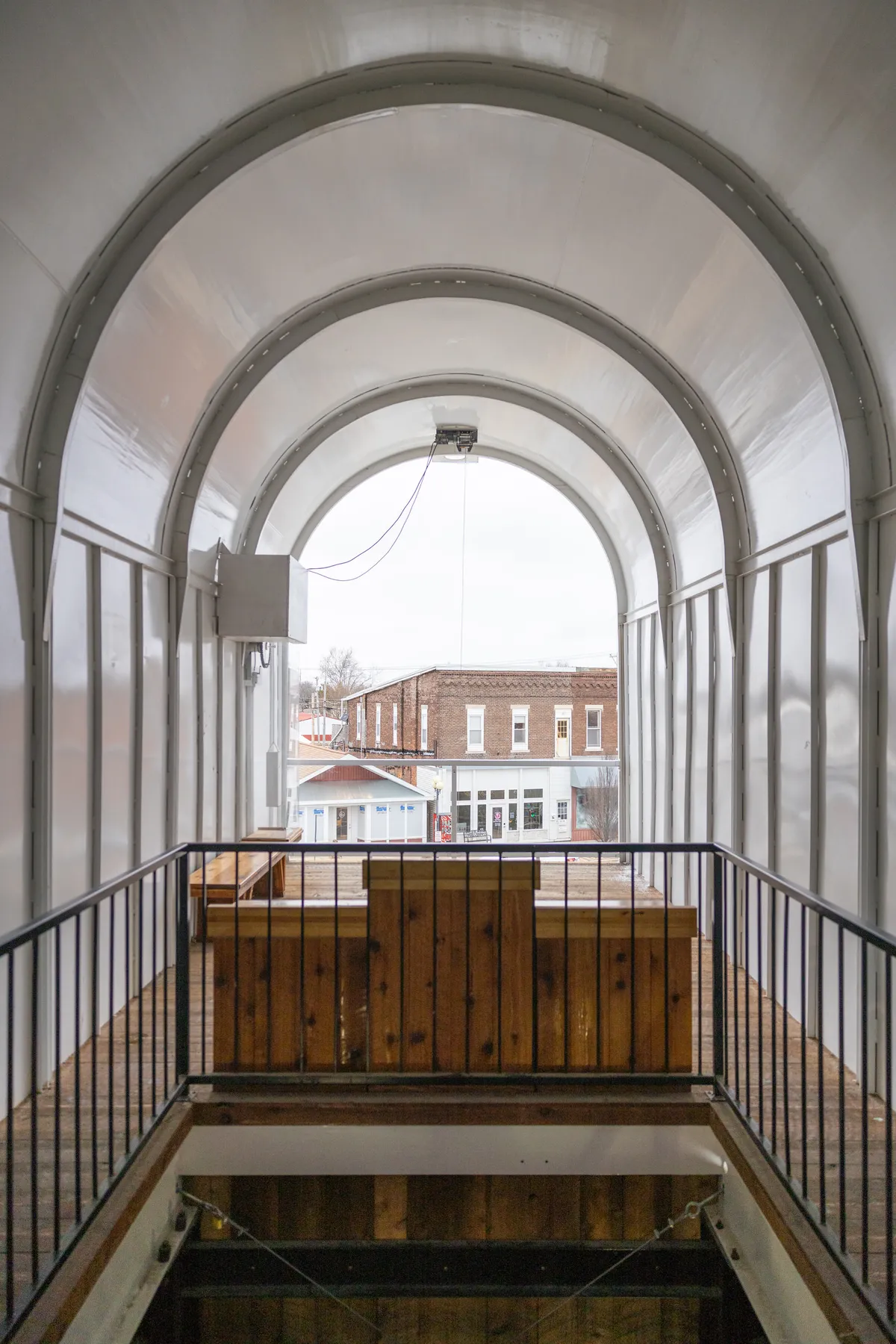 View from inside the giant mailbox looking out over the town