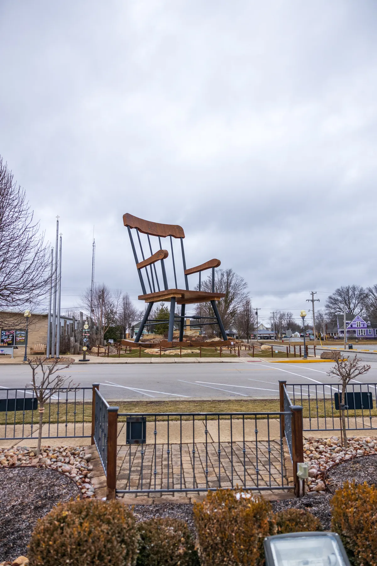 The giant rocking chair seen across an empty street