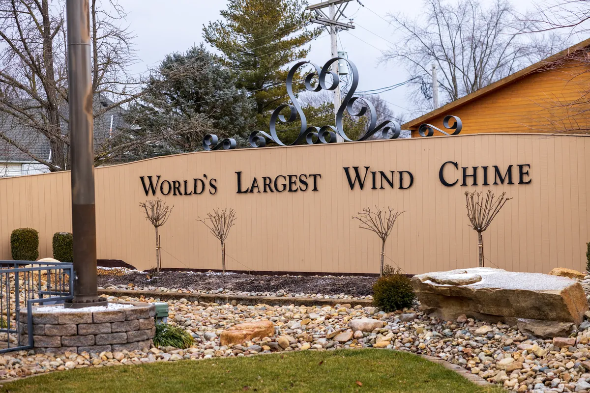 World's Largest Wind Chime lettered on a stone wall