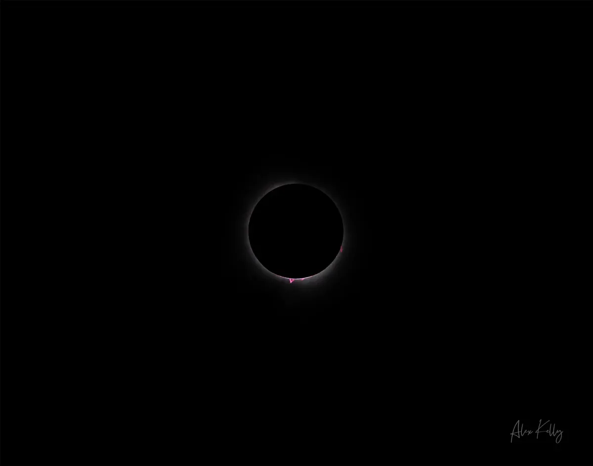Solar prominences at the edge of the eclipsed sun